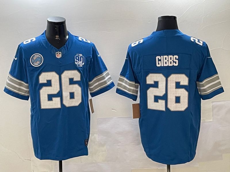Men Detroit Lions #26 Gibbs Blue three generations 2024 Nike Limited NFL Jersey style 4